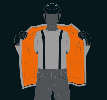 Die orange Materalinnenseite der Nordwand und Ultimate Eisfeld Produkte sorgen führ hohe Sichtbarkeit im alpinen Gelände. | Foto: Mammut