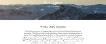 Über die Webseite thedowncodex.de lassen sich mit diesem Code Informationen zur Herkunft der Daunen abrufen. | Sceenshot: www.thedowncodex.de