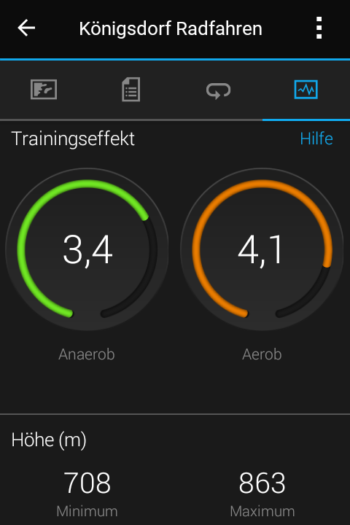 Mit der Forerunner 645 Music macht die Trainingsauswertung Spaß - der Trainingseffekt ist einer der interessantesten Angaben. | Screenshot: Arnold Zimprich