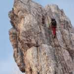 K&uuml;hne Leiterpassage auf dem Sentiero Bocchette Alte in der Brenta. | Foto: Mark Zahel