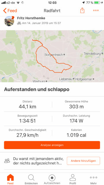 Ansicht Strava App